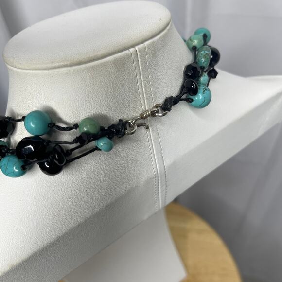 Turquoise dyed stone beads beaded necklace costume jewelry bohemian western - Picture 7 of 16